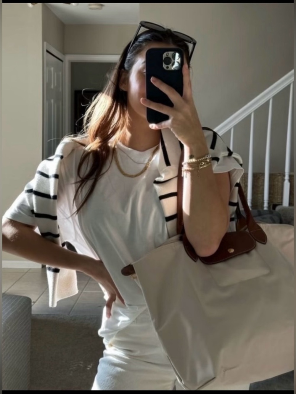 Longchamp Le Pliage large tote bag paper white color
